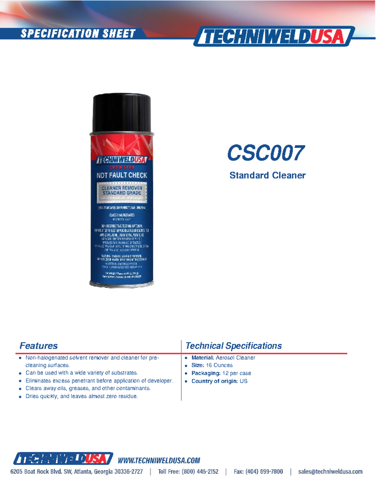 CSC007 Spec Sheet - . . - CSC Standard Cleaner Features Technical ...