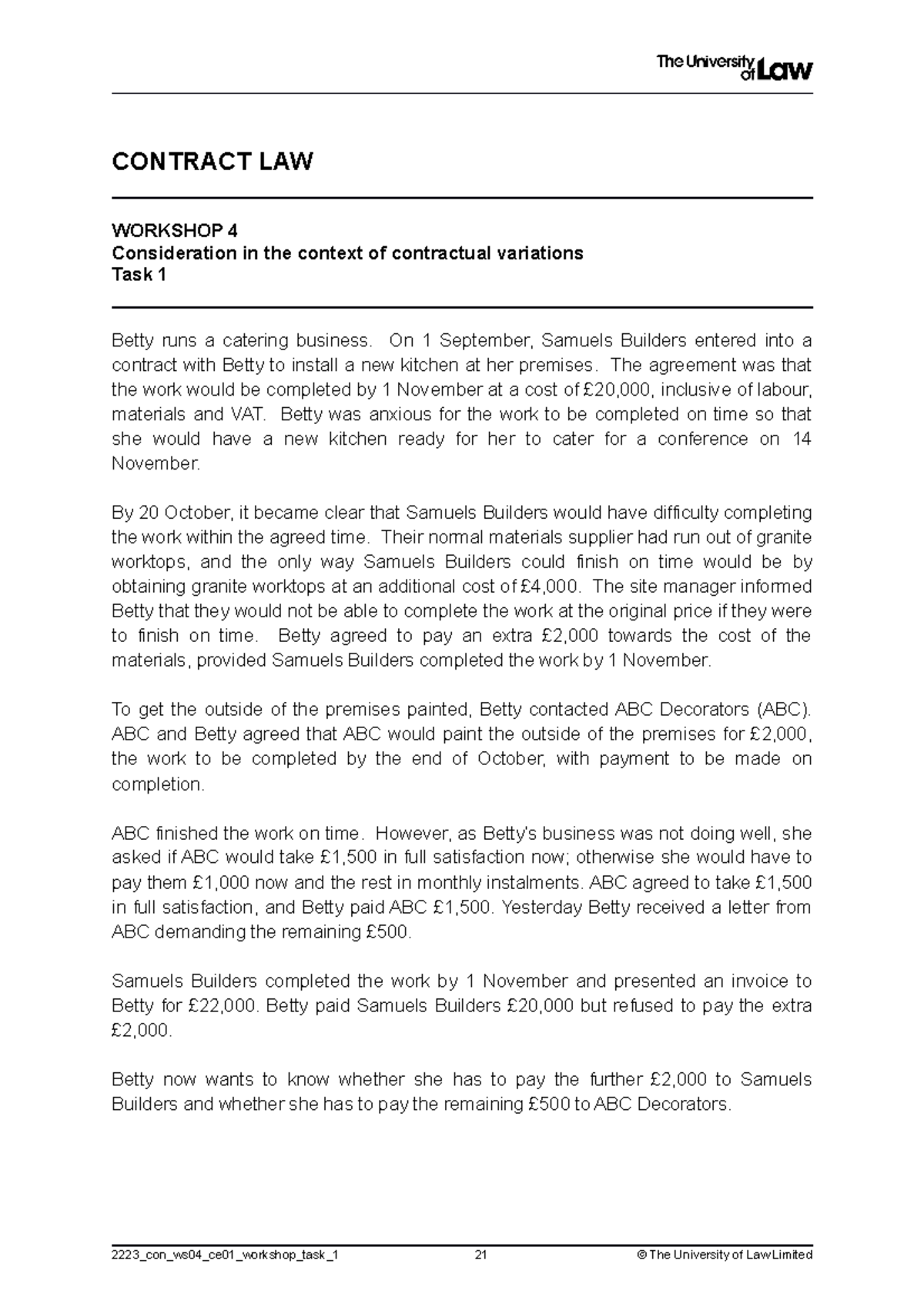 2223 con ws04 ce01 workshop task 1 attendance - CONTRACT LAW WORKSHOP 4 ...