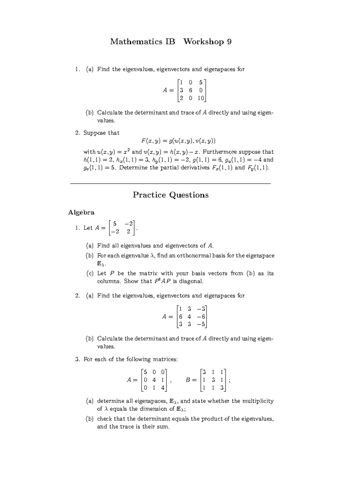 Mathematics IB Sample Exam - MATHS 1012 Semester 2, 2024 - Studocu