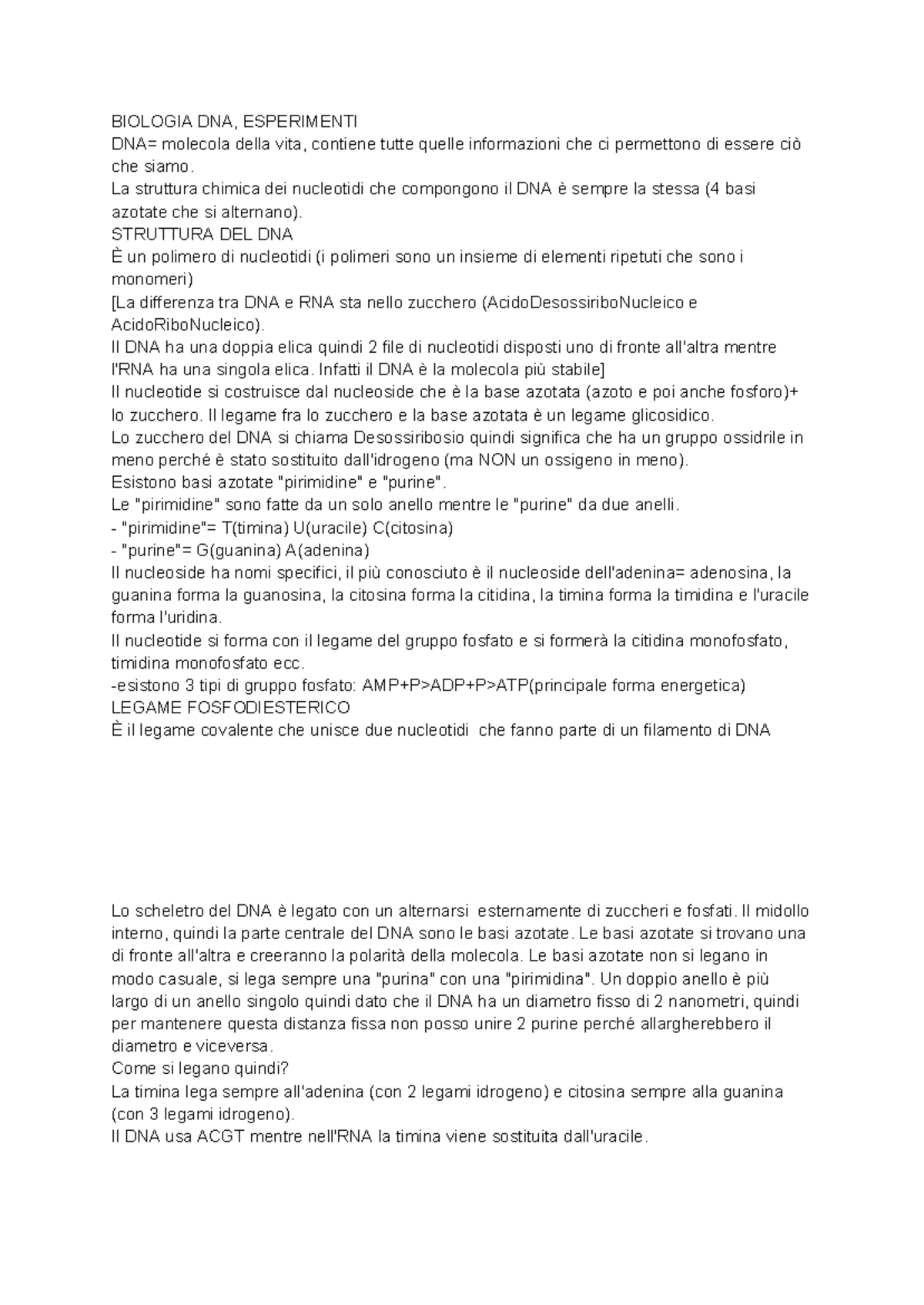 DNA - Appunti sul DNA: storia del DNA, struttura del DNA, regole di ...