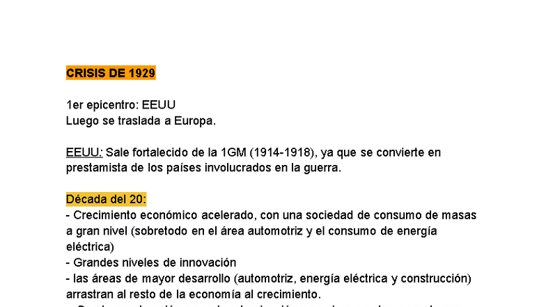 2do Parcial HEC: Crisis de 1929 y sus Consecuencias Económicas - Studocu