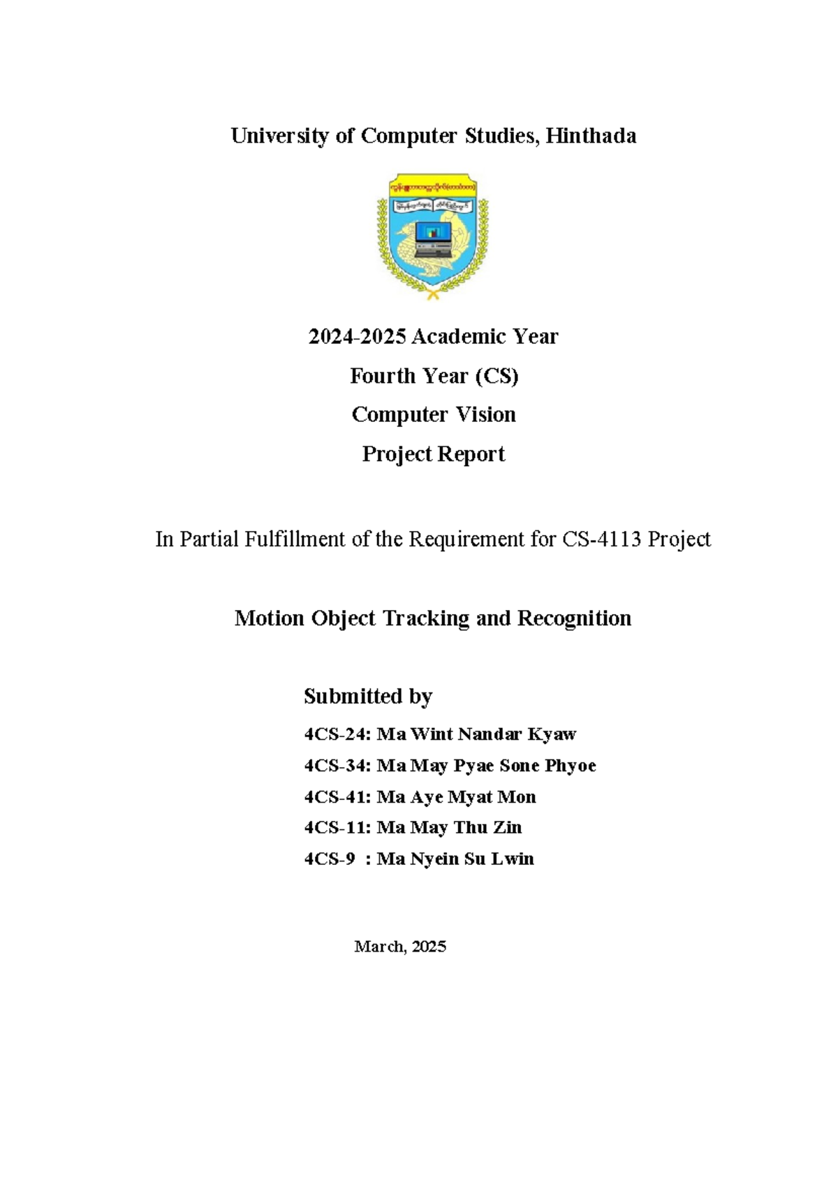 CS Fourth Year Project Report: Motion Object Tracking & Recognition ...