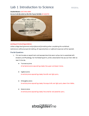 BIO201 Lab 2 Cell Structure and Function - Student Name: Kaitlynn Gray ...