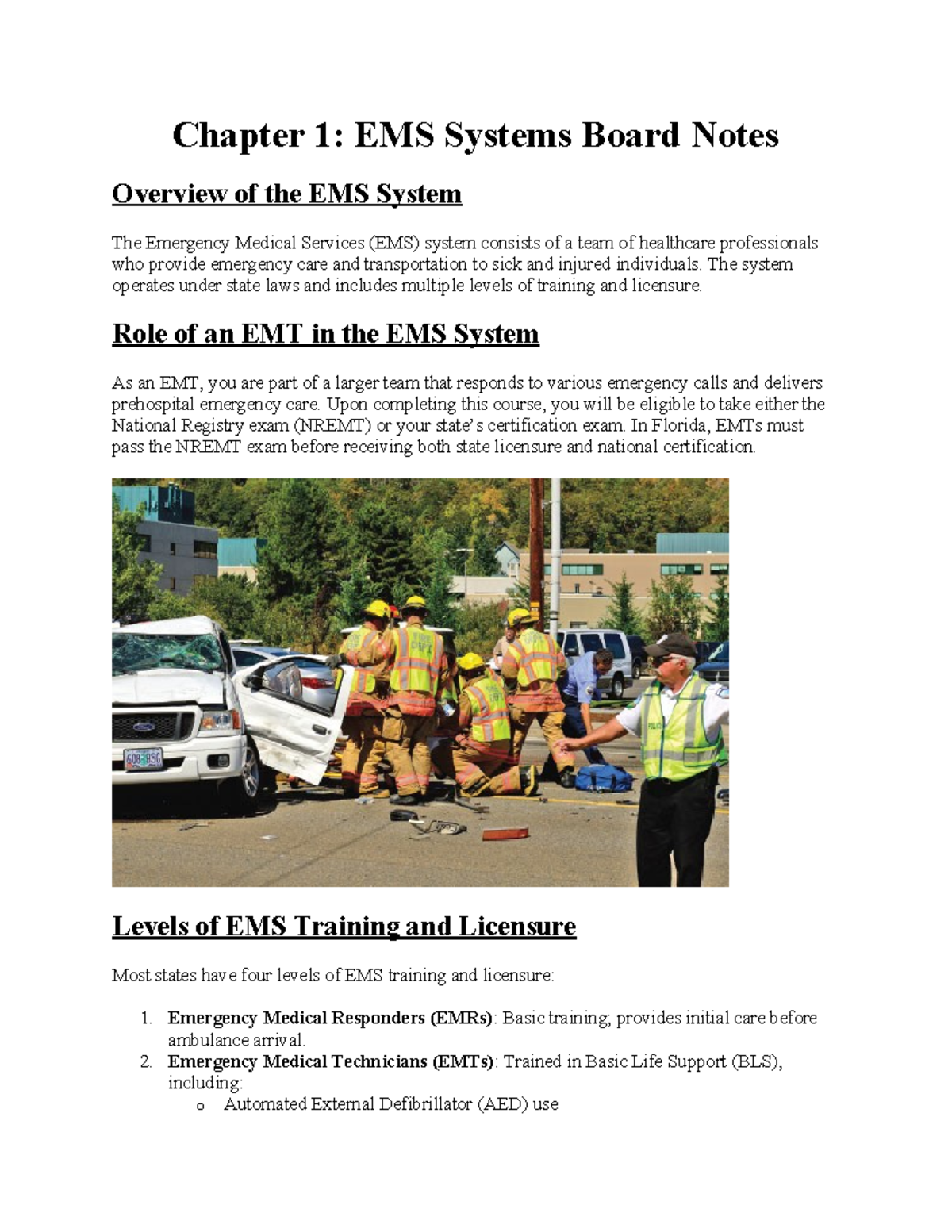 Chapter 1: Overview of EMS Systems & EMT Roles (Final Exam Study Notes ...