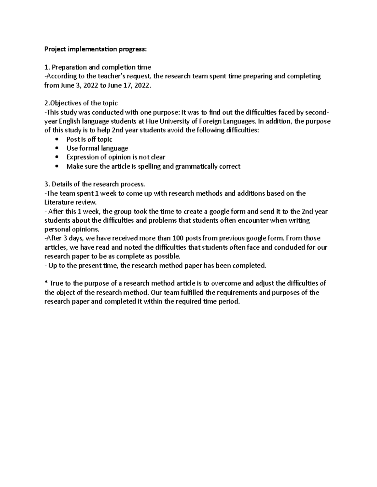 Tiến độ nghiên cứu - Project implementation progress: Preparation and ...