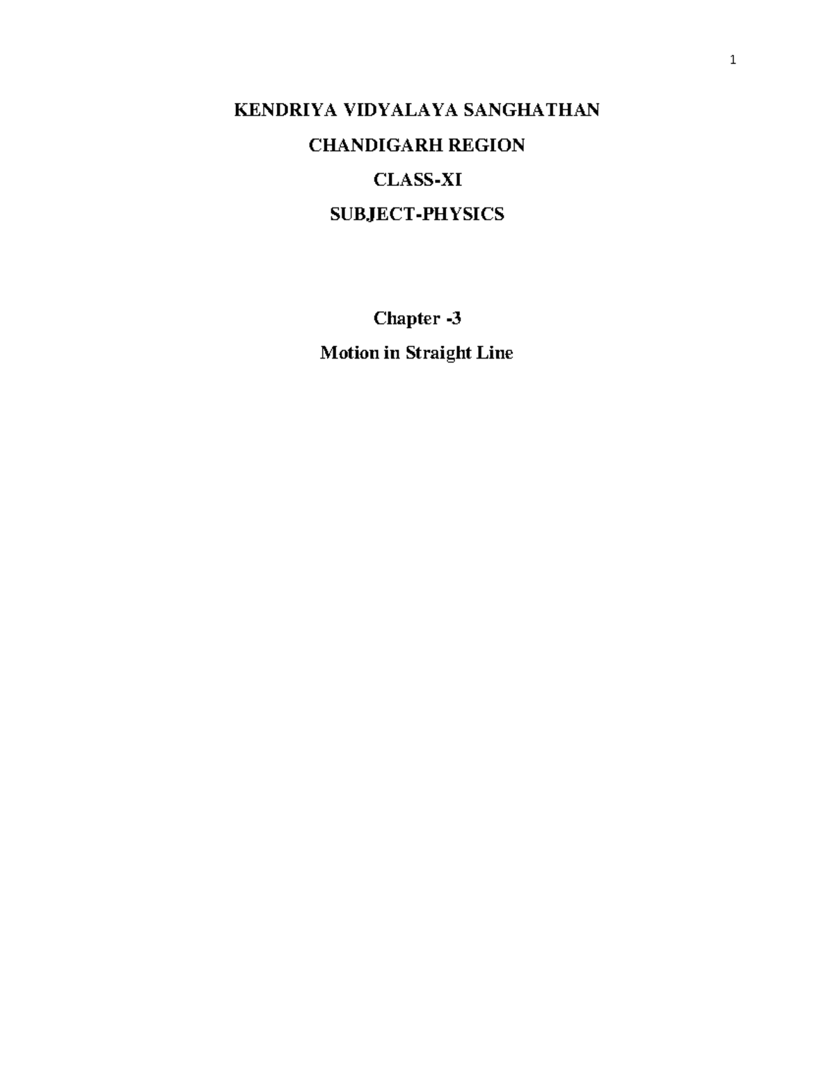 PHYSICS CH-3 Motion in Straight Line: Key Concepts & Questions - Studocu
