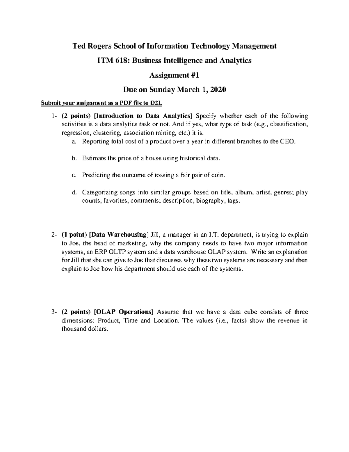ITM 618: Business Intelligence & Analytics - Assignment 1 Guide - Studocu