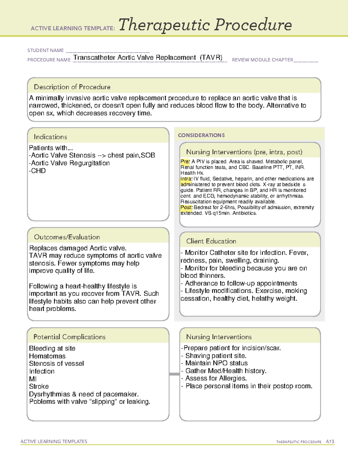TAVR Therapeutic Procedure Overview - Cardiac Diagnostics Study Guide ...
