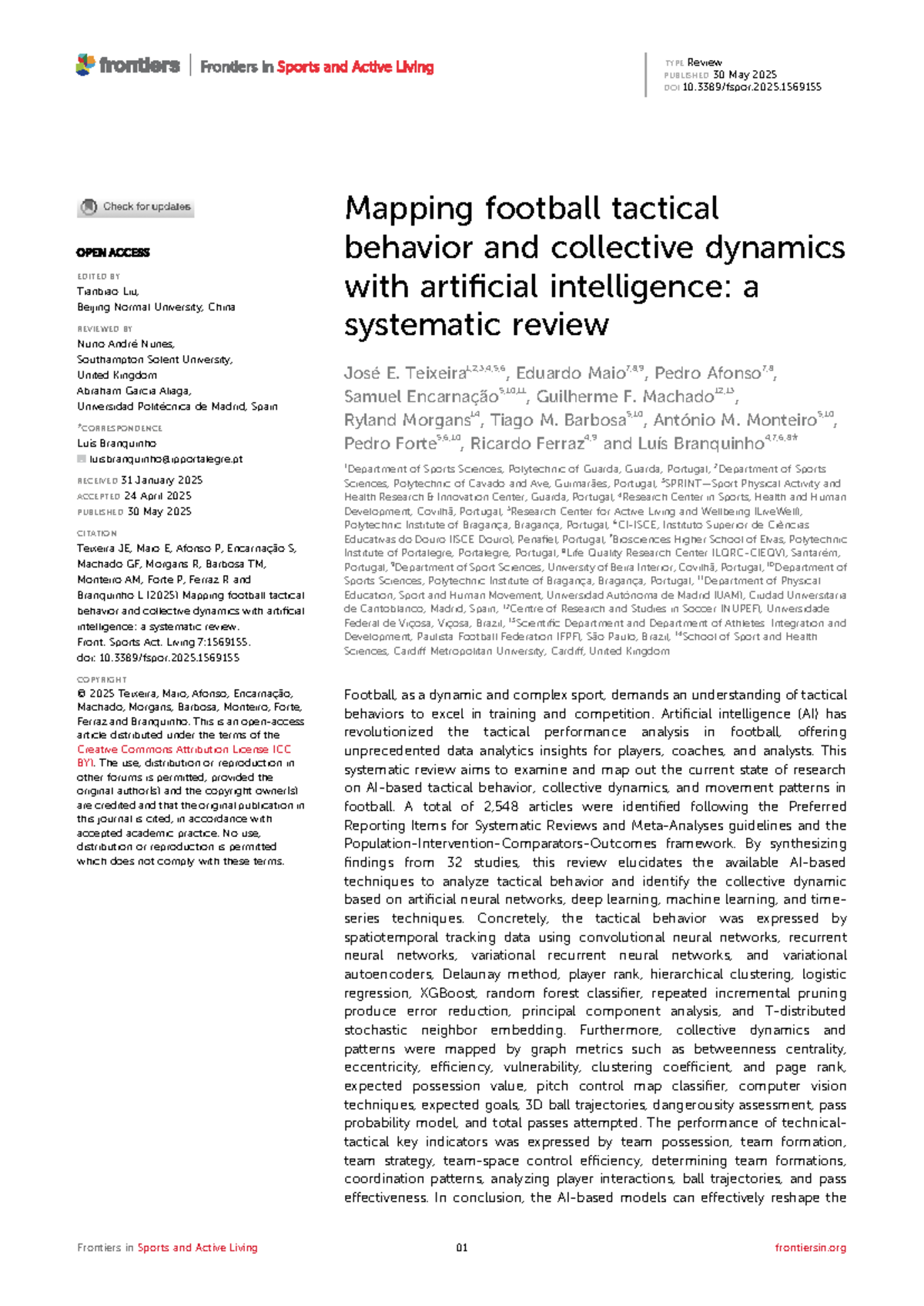 FSPOR 7: Systematic Review of AI in Football Tactical Analysis - Studocu