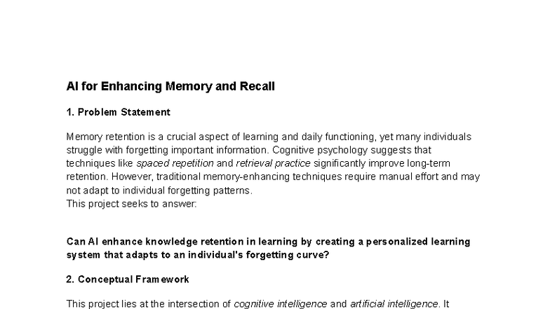 AI-Enhanced Memory Retention: NST Project Overview and Framework - Studocu