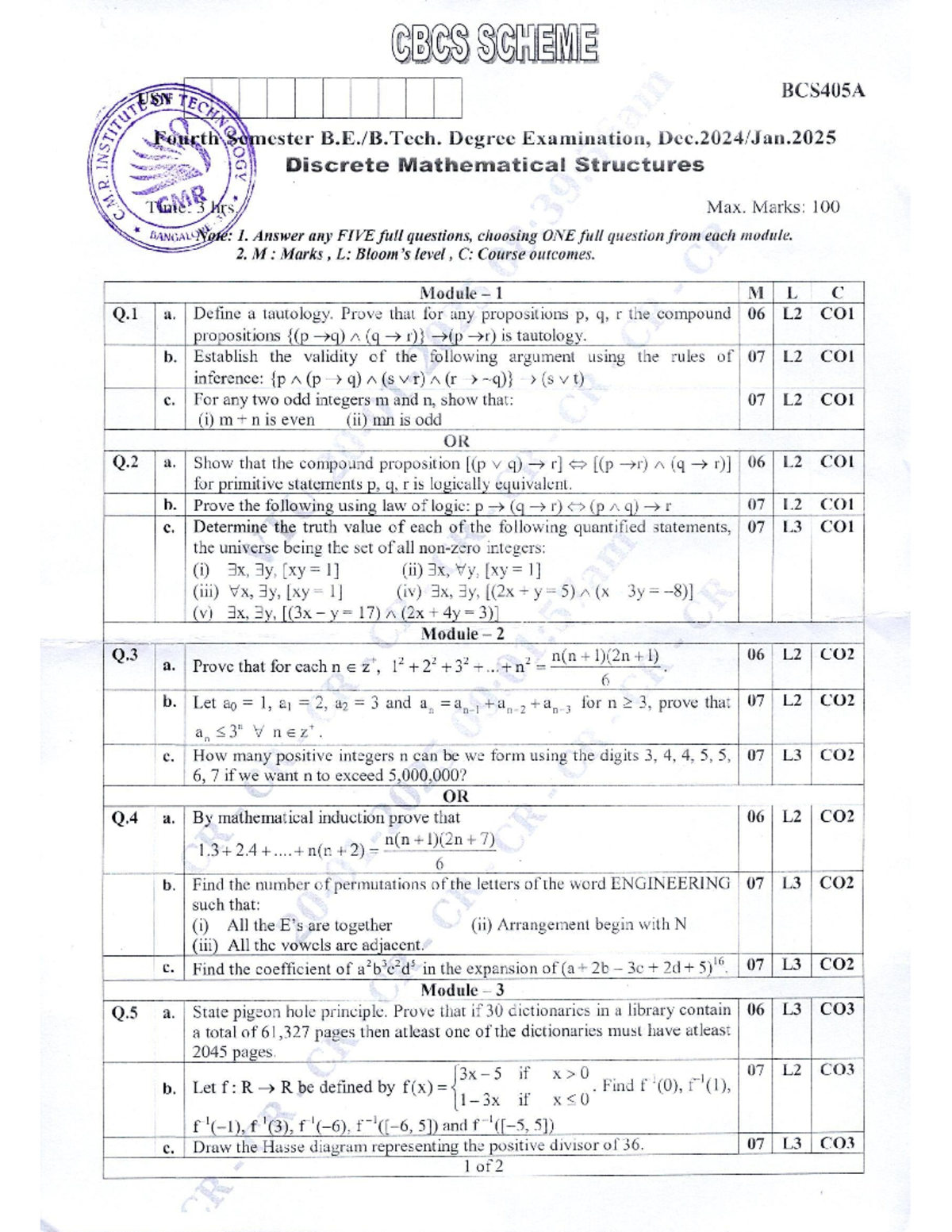 BCS405A Discrete Mathematical Structures - Fourth Semester Exam - Studocu