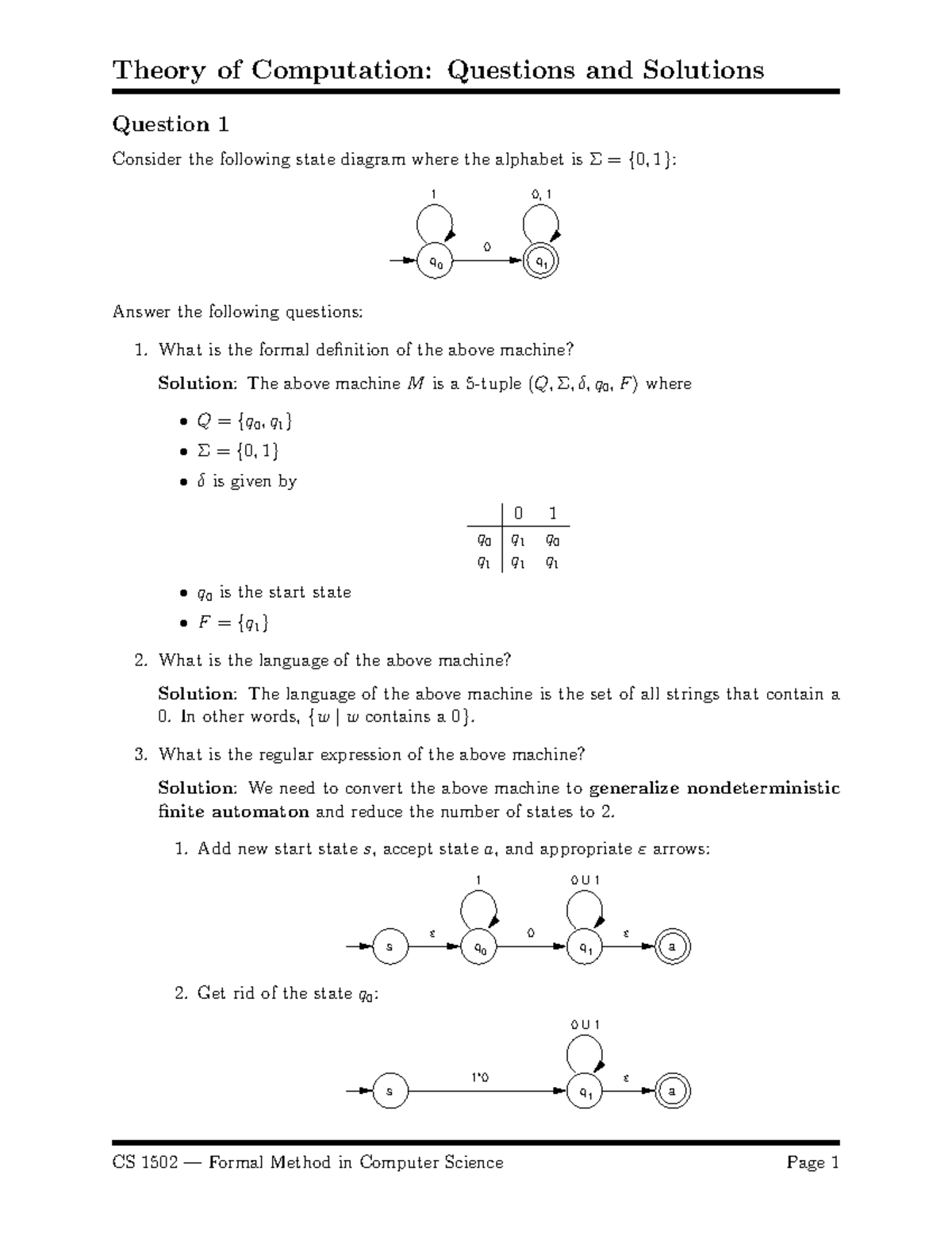 Practice fsm - Question 1 Consider the following state diagram where ...