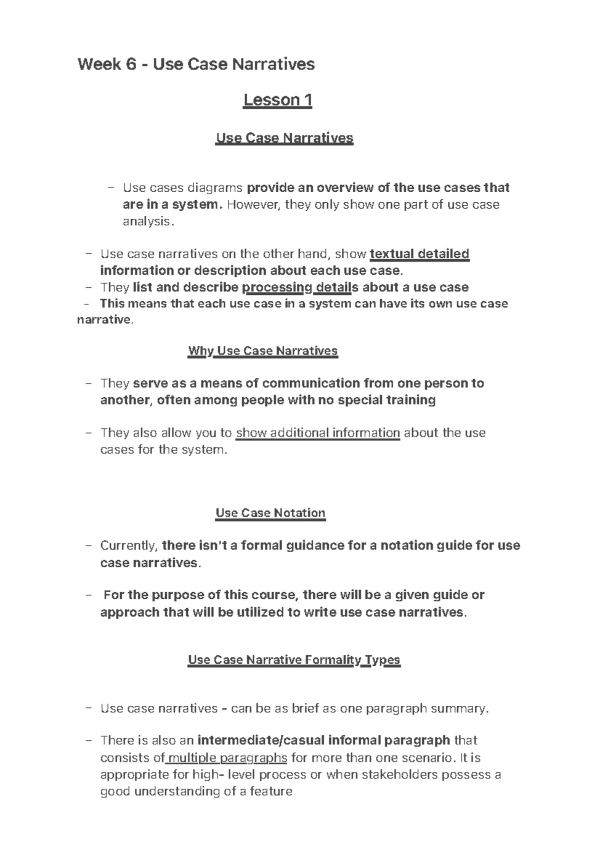 Week 6 - Use Case Narratives: Detailed Analysis and Examples - Studocu