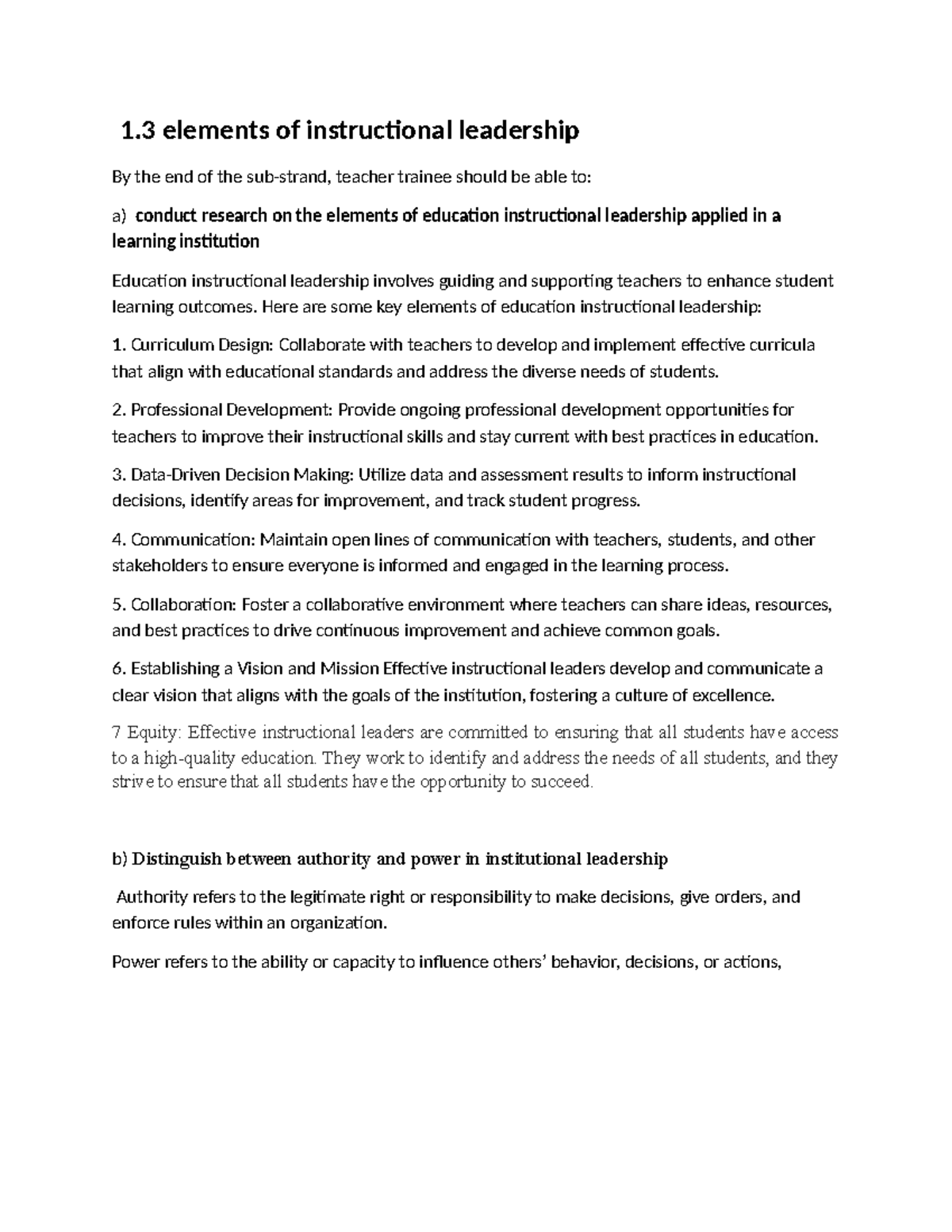 ELM 1 - Key Elements of Instructional Leadership and Styles - Studocu