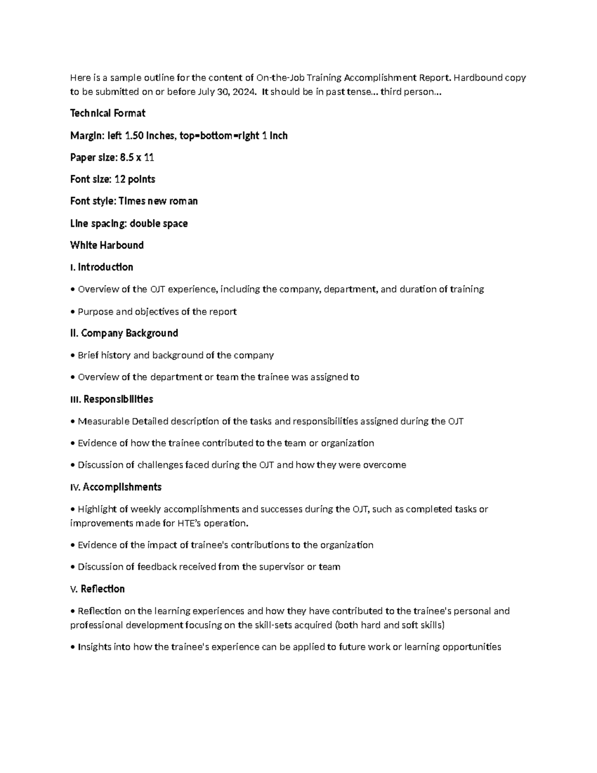OJT Accomplishment Report Guidelines: Hardbound Submission Outline ...