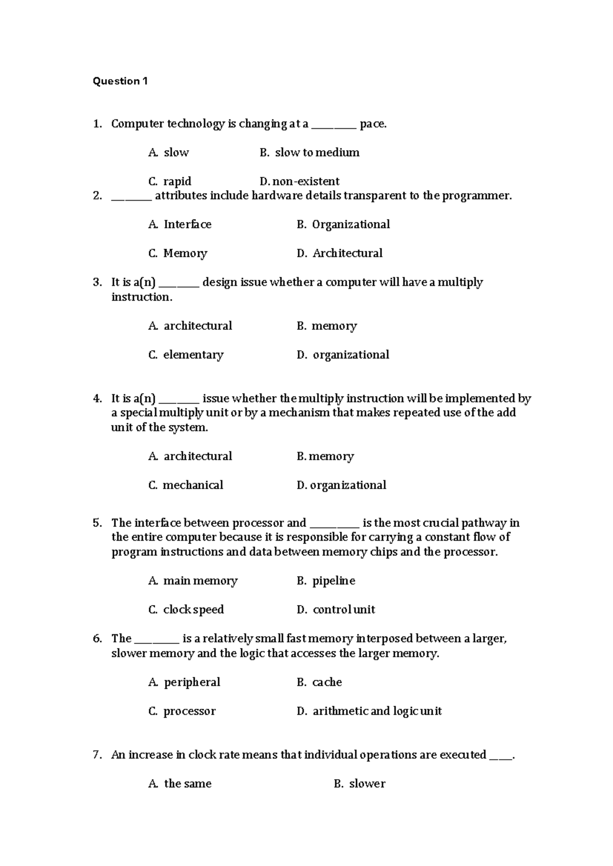 Computer Architecture 1st Quiz: Key Concepts and Questions - Studocu