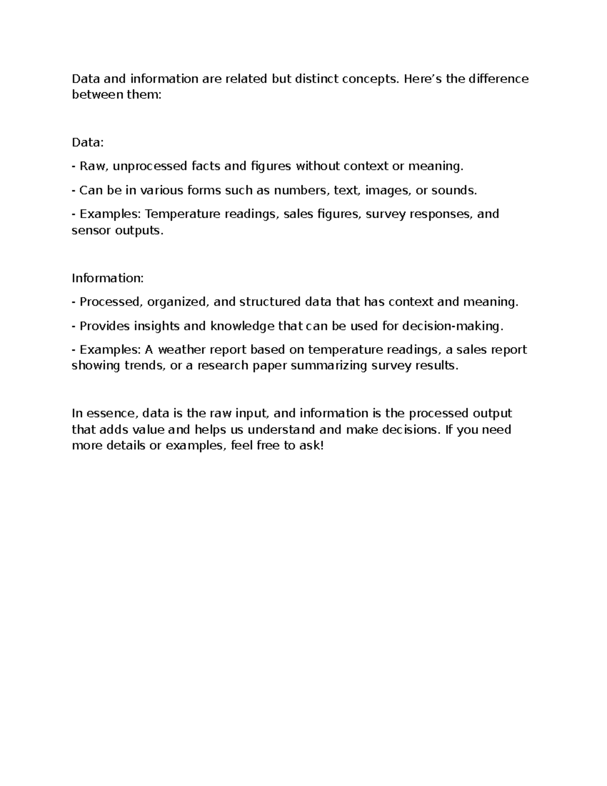 INFO vs DATA - Management Information System Assignment Insights - Studocu