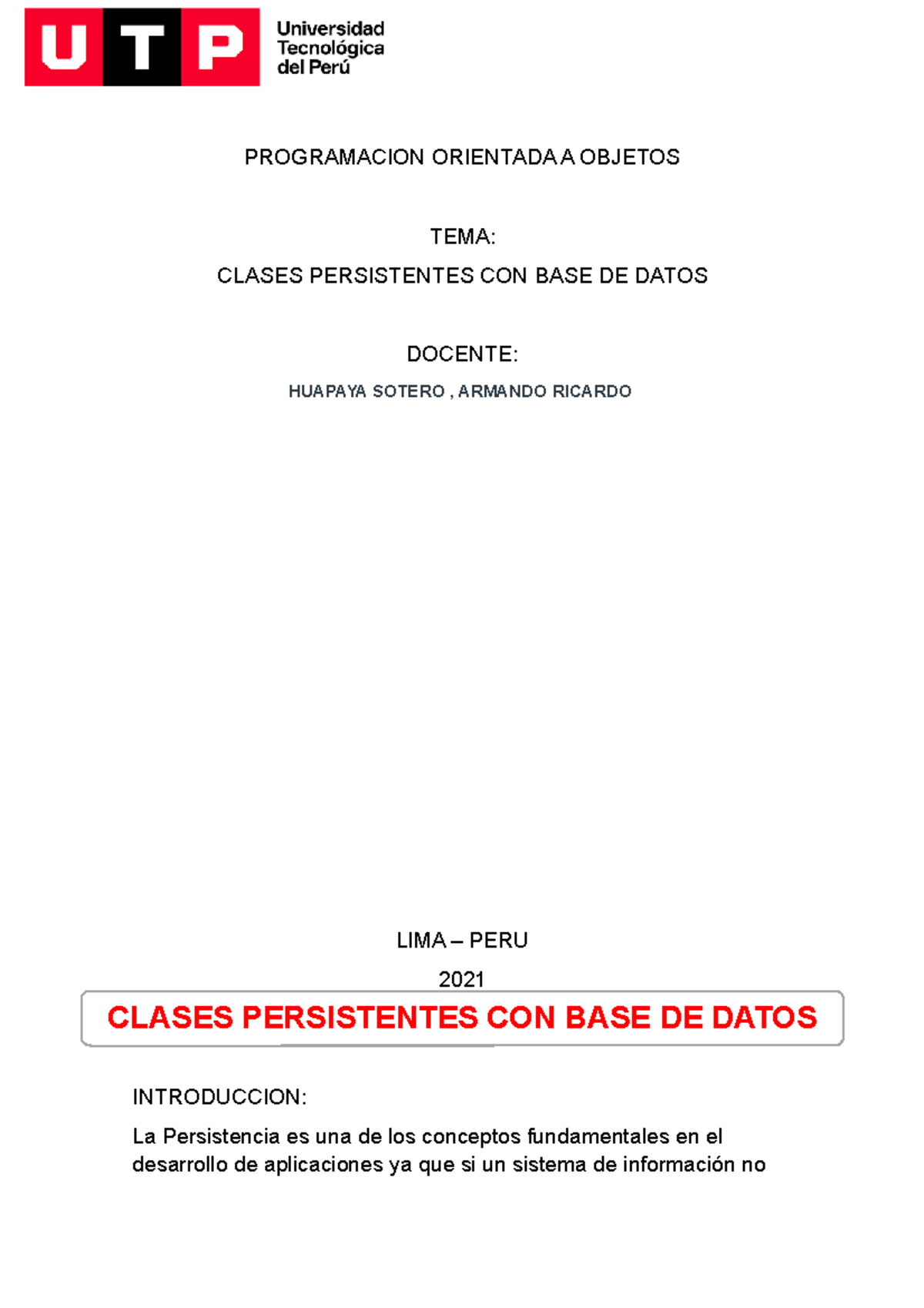 Programacion Orientada a Objetos - Clases Persistentes con BD TA2 - Studocu