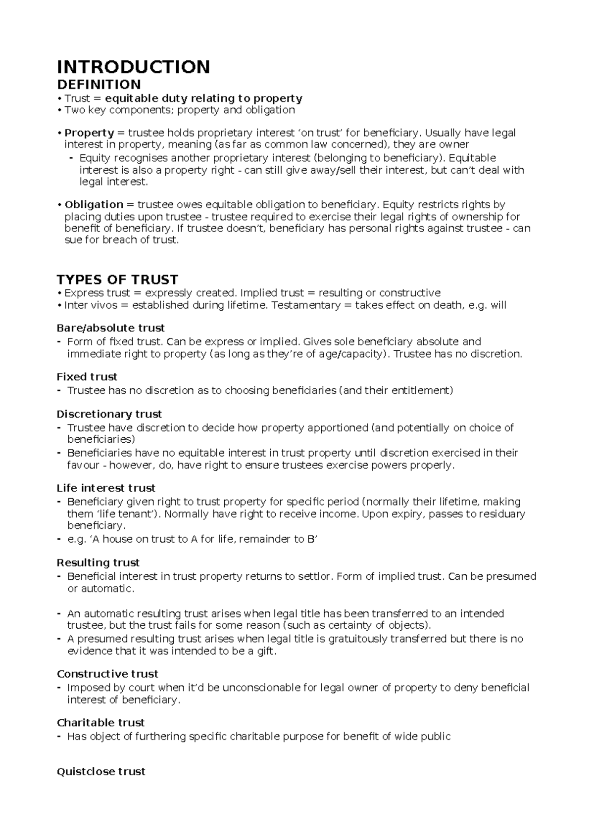 Trusts SQE2 FLK - Comprehensive BPP Revision Notes - Studeersnel