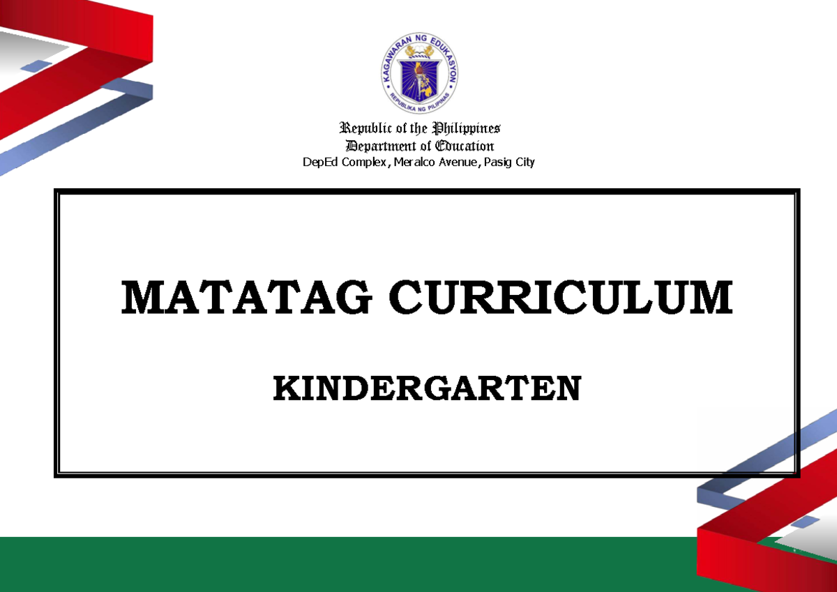 MATATAG CURRICULUM: Kindergarten Curriculum Guide Overview - Studocu
