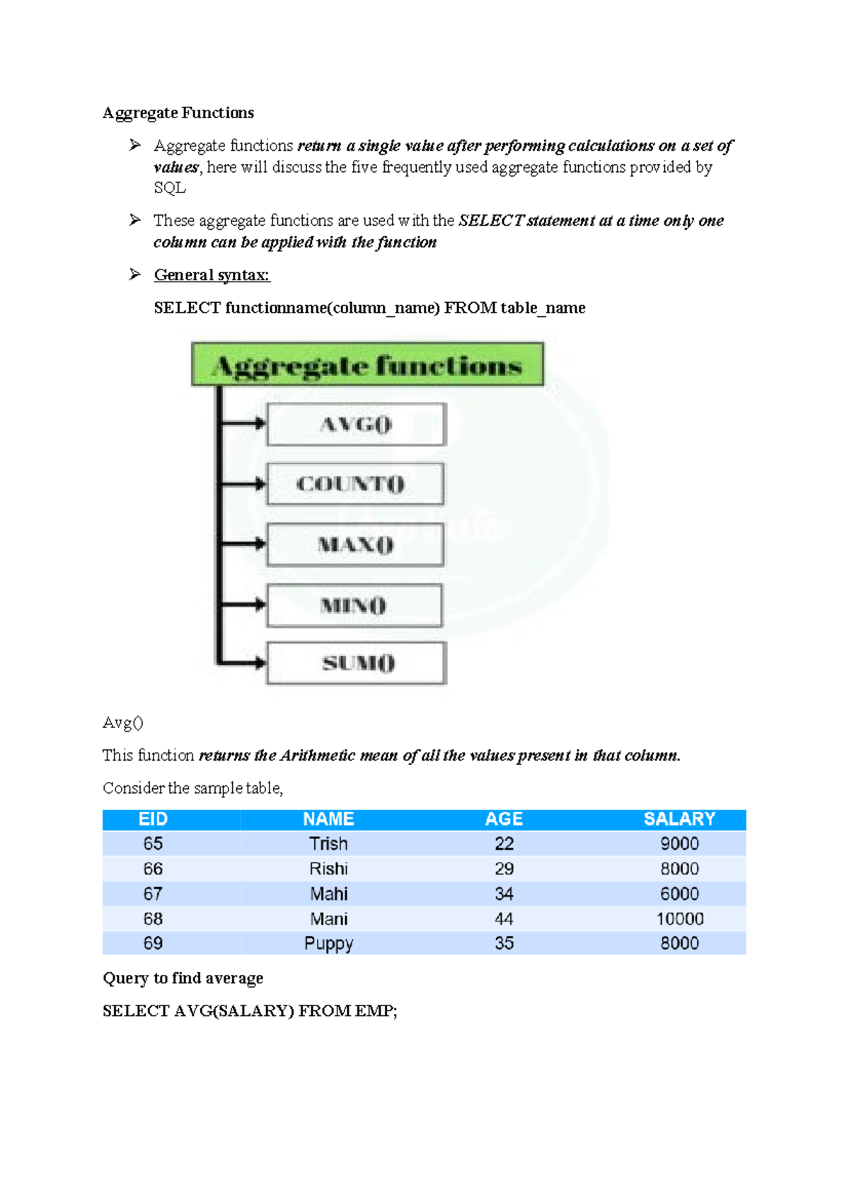 SQL Aggregate Functions Overview and Syntax Guide - Studocu