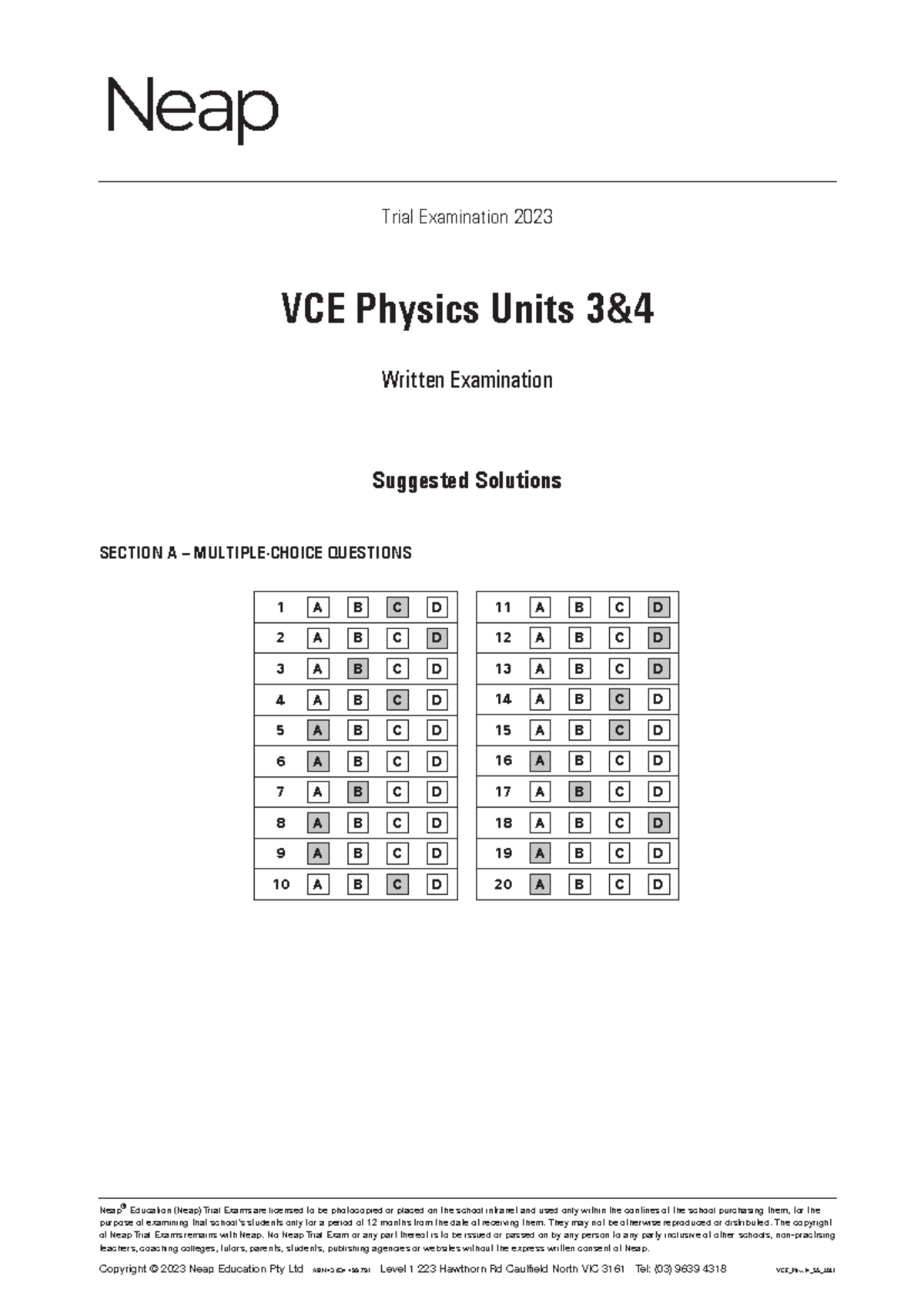 VCE Physics Units 3 & 4 Trial Exam Suggested Solutions 2023 - Studocu