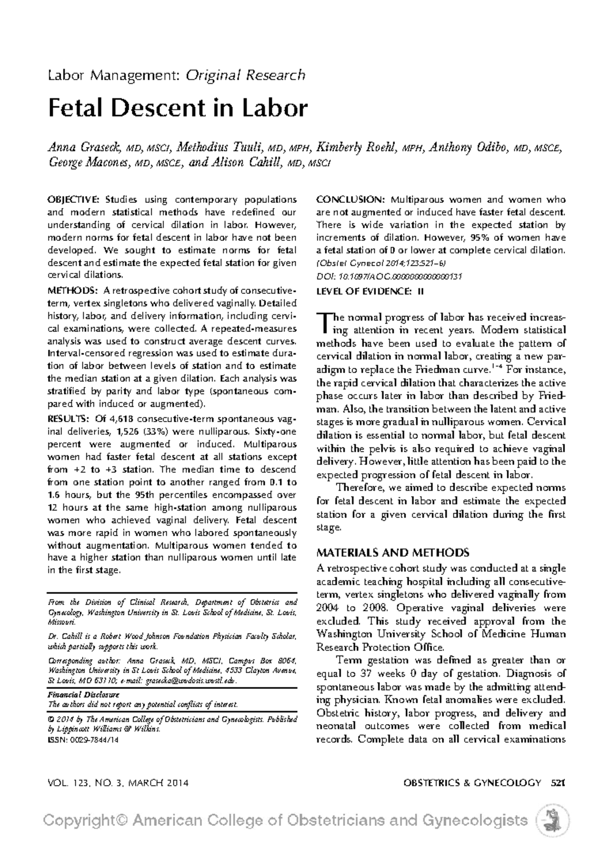 Fetal Descent Norms in Labor: A Retrospective Study (OBGYN 123) - Studocu