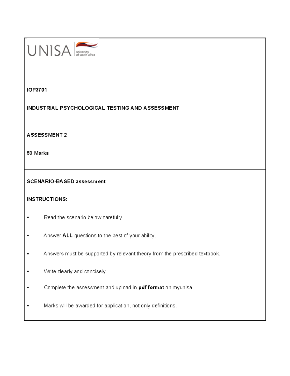 IOP3701 Assessment 2: Scenario-Based Evaluation - Studocu