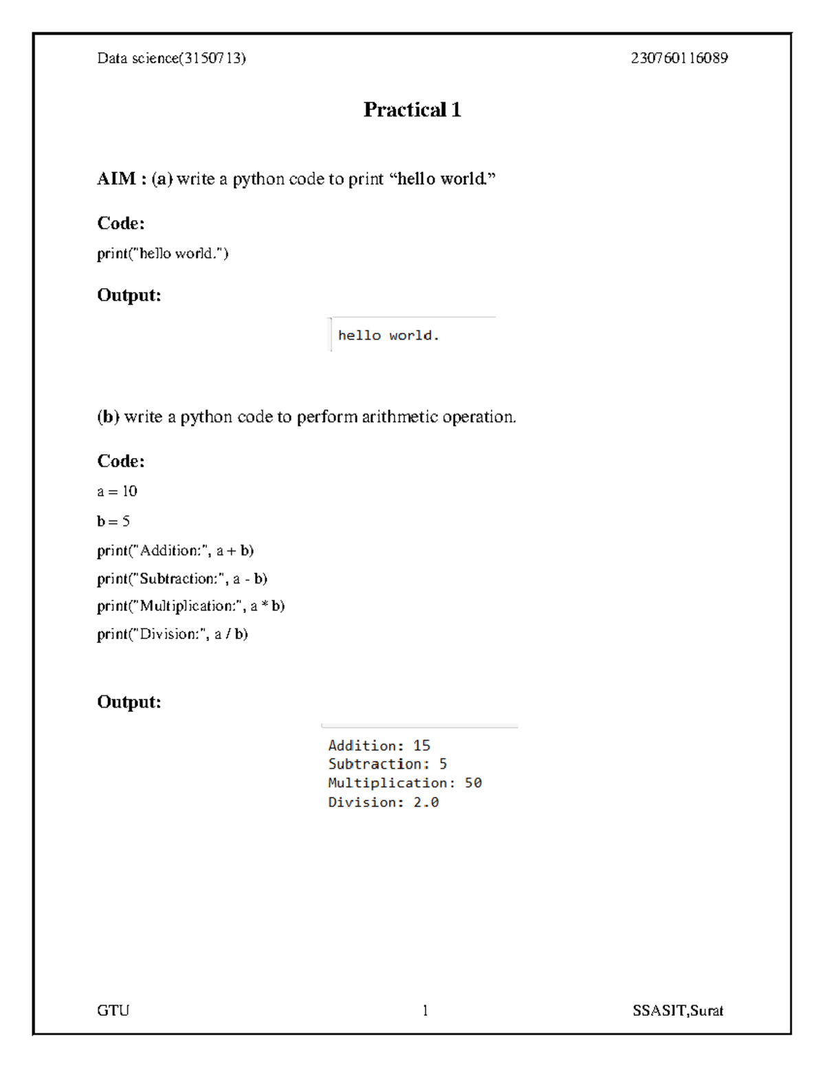 Practical 1: Python Coding Exercises for Data Science (3150713) - Studocu