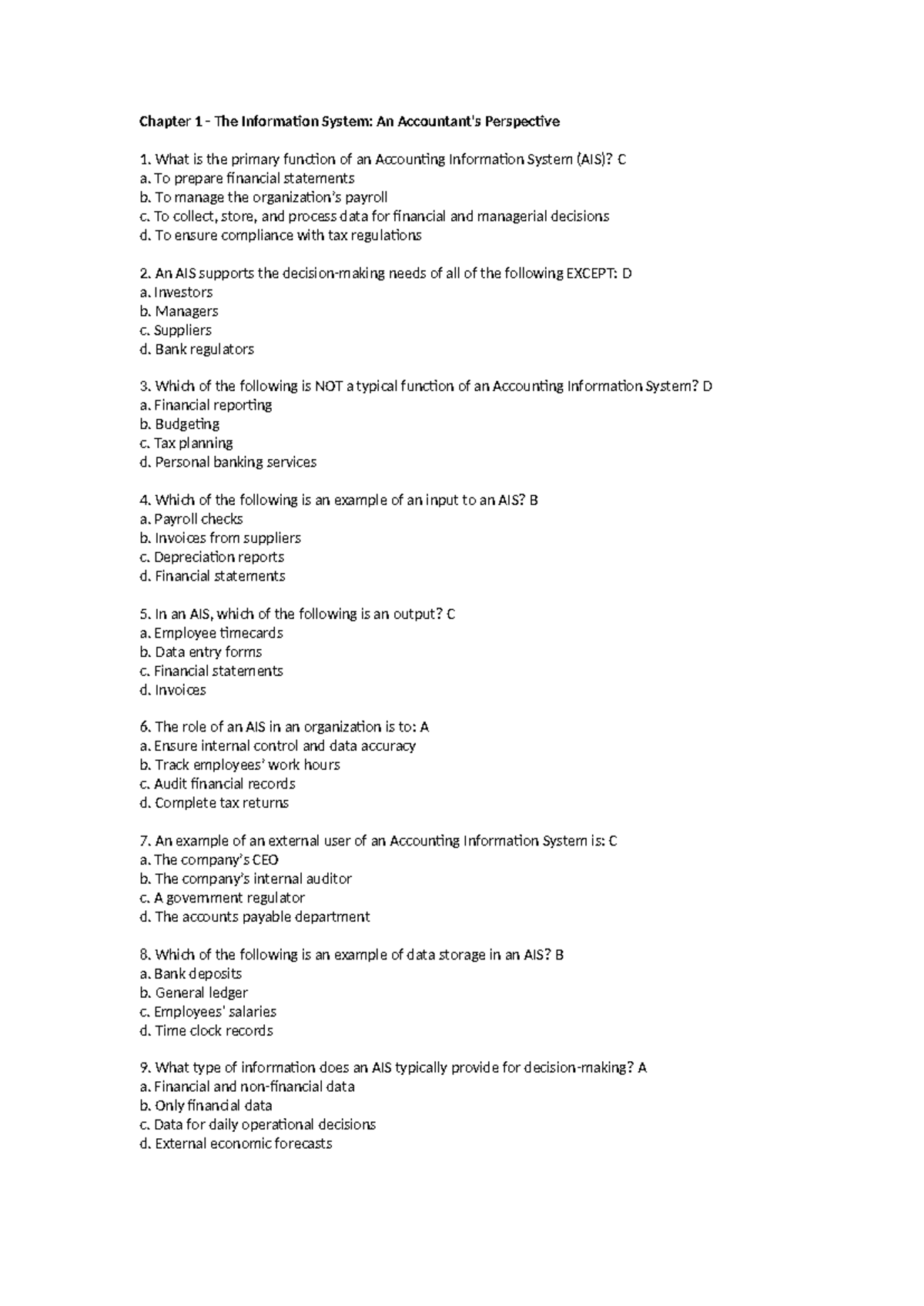 Chapter 1: Understanding Accounting Information Systems (AIS) - Studocu