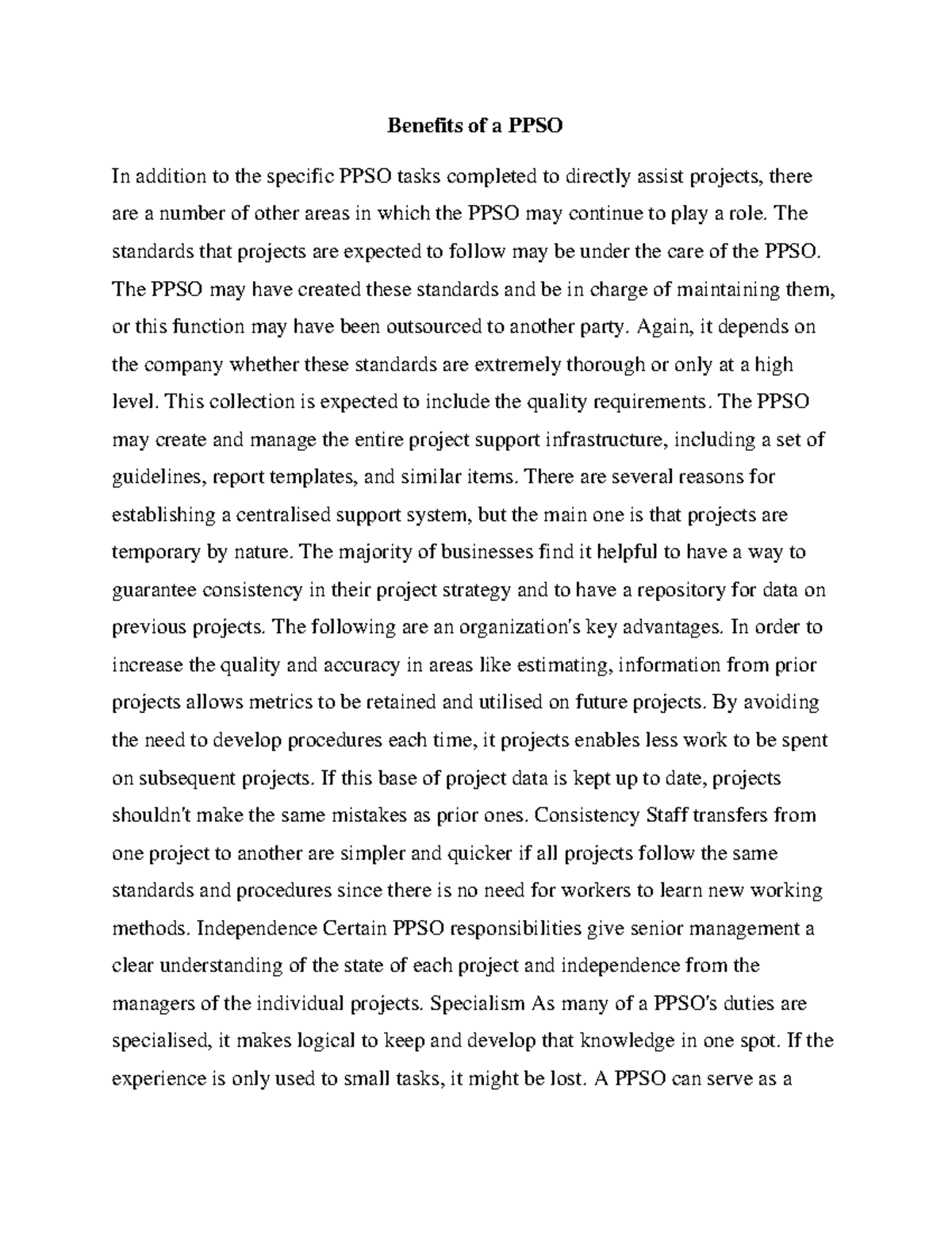 Benefits of a PPSO in Enhancing Project Management Efficiency - Studocu