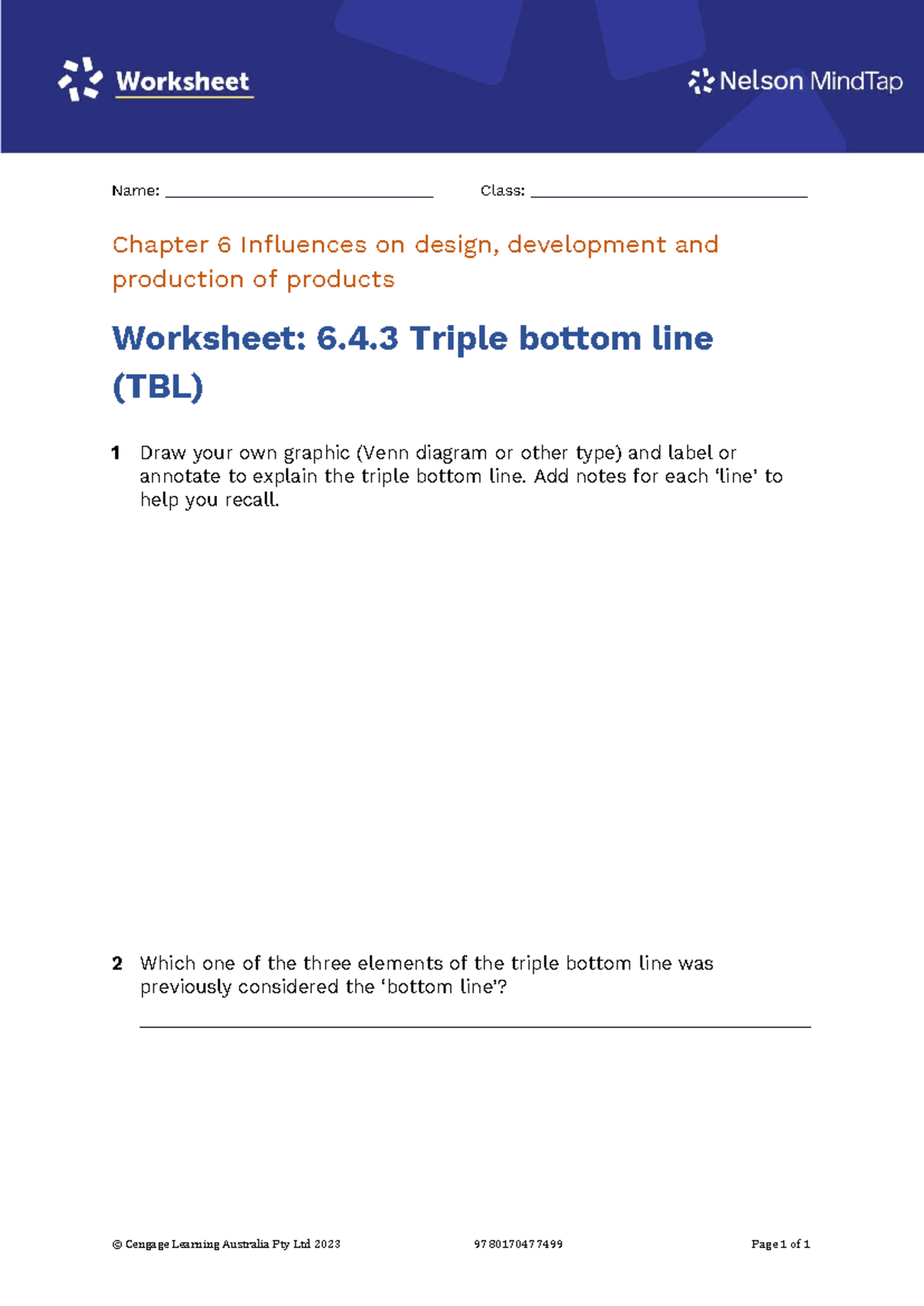 6.4.3 Triple Bottom Line - © Cengage Learning Australia Pty Ltd 2023 ...