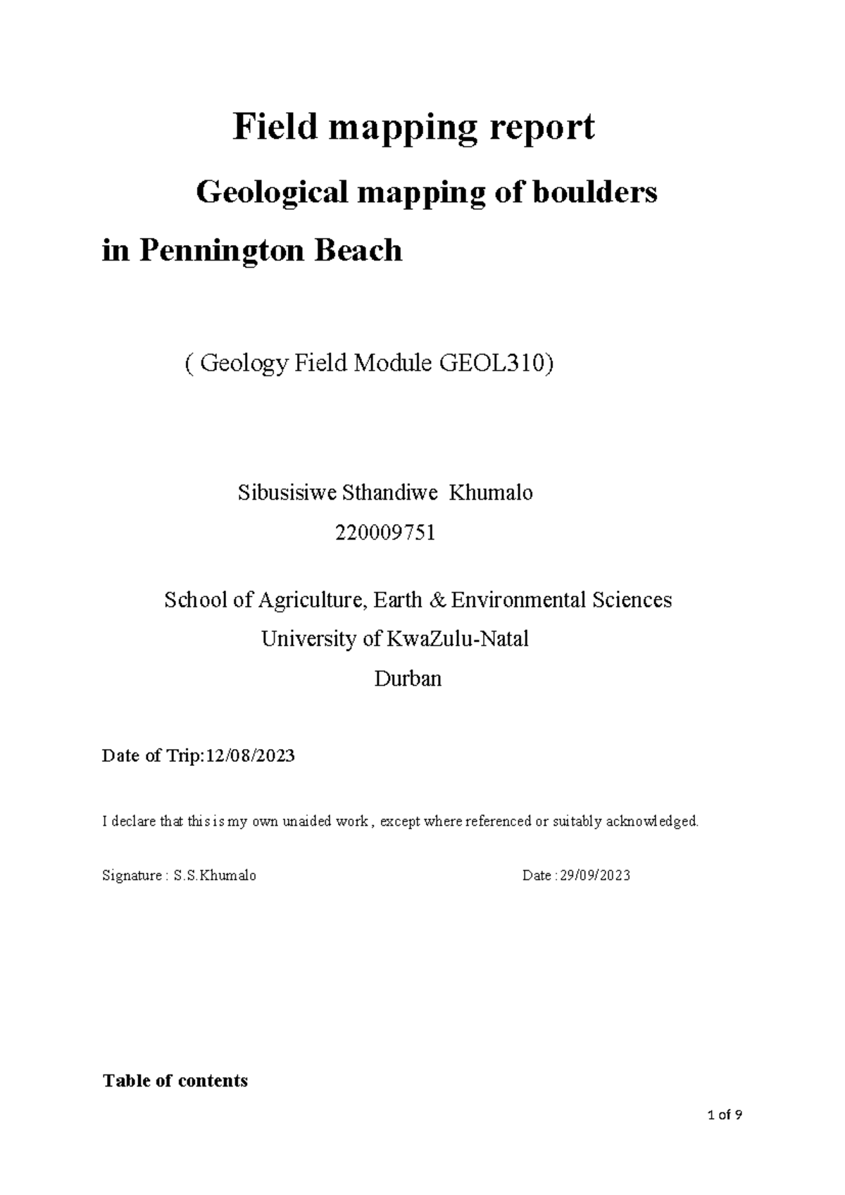 GEOL310 Field Mapping Report: Geological Study of Pennington Beach ...