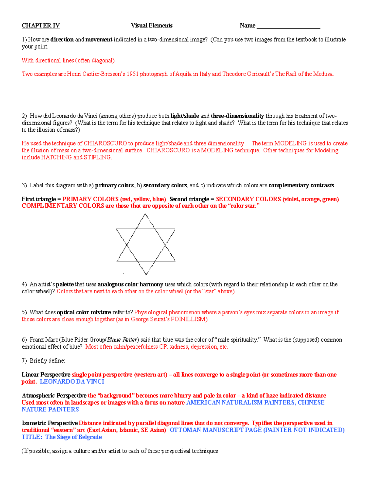 Quiz 4 Answers on Visual Elements in Art Techniques - Studocu