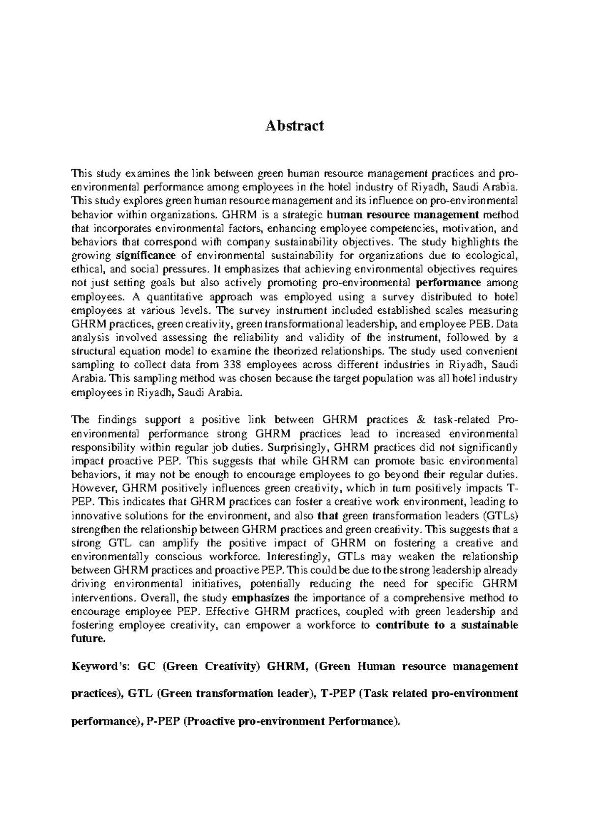 Green Human Resource Management - Abstract This study examines the link ...