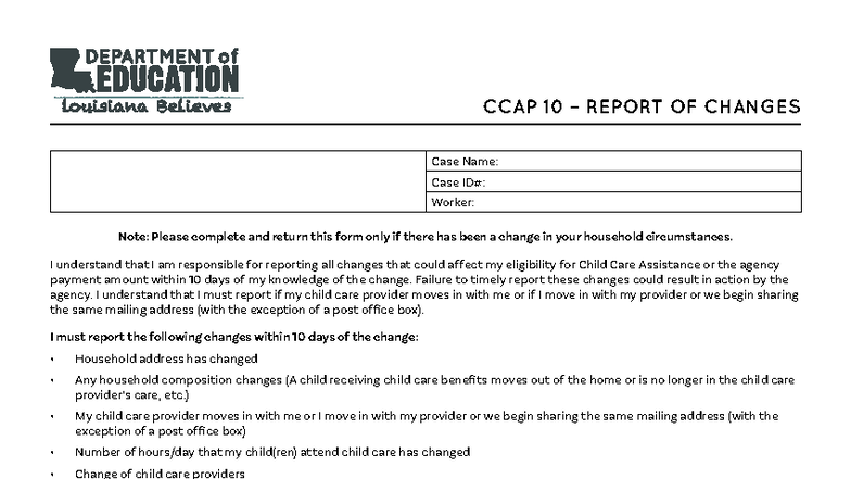 CCAP 10 REPORT OF CHANGES: Child Care Assistance Updates - Studocu