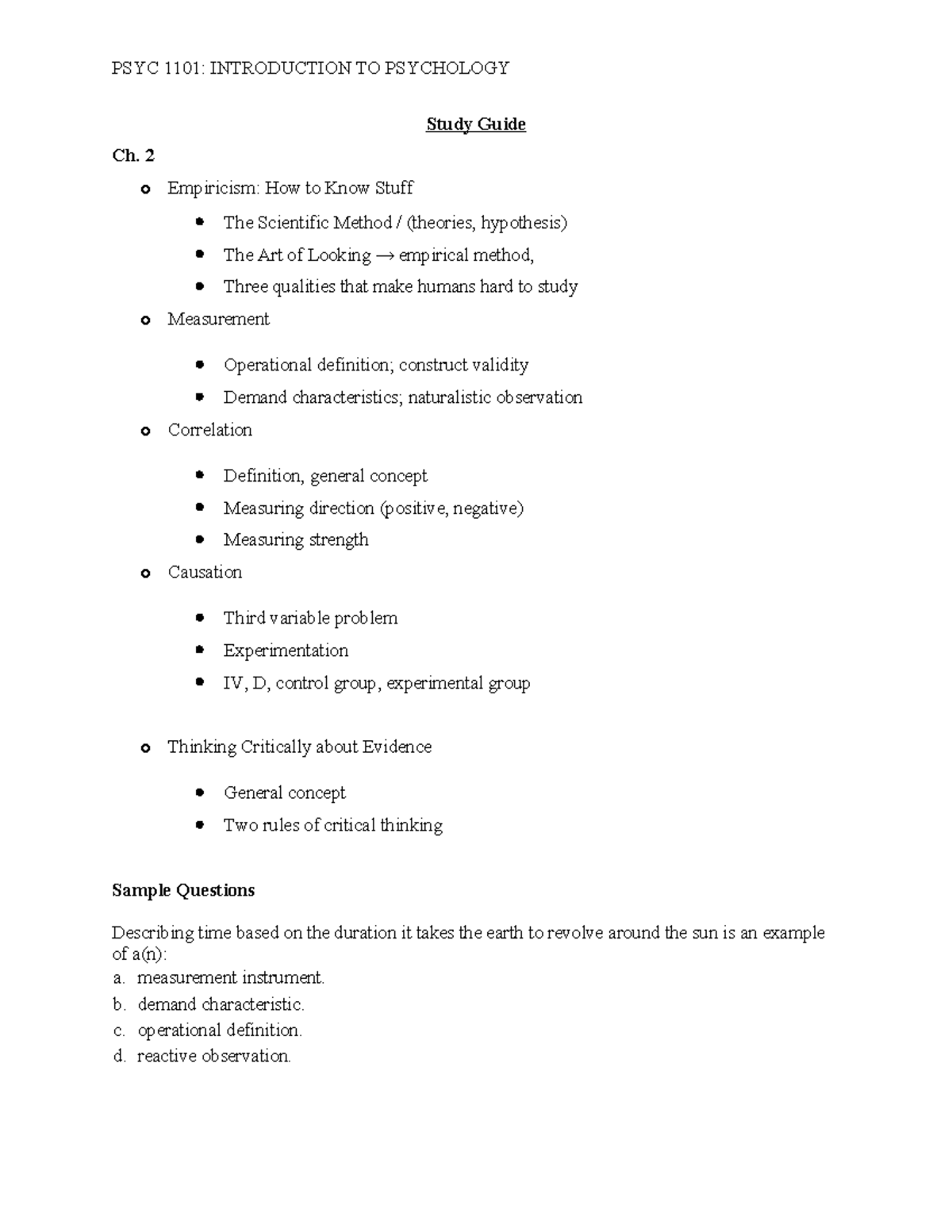 PSYC 1101: Study Guide for Intro to Psychology - Chapter 2 Insights ...