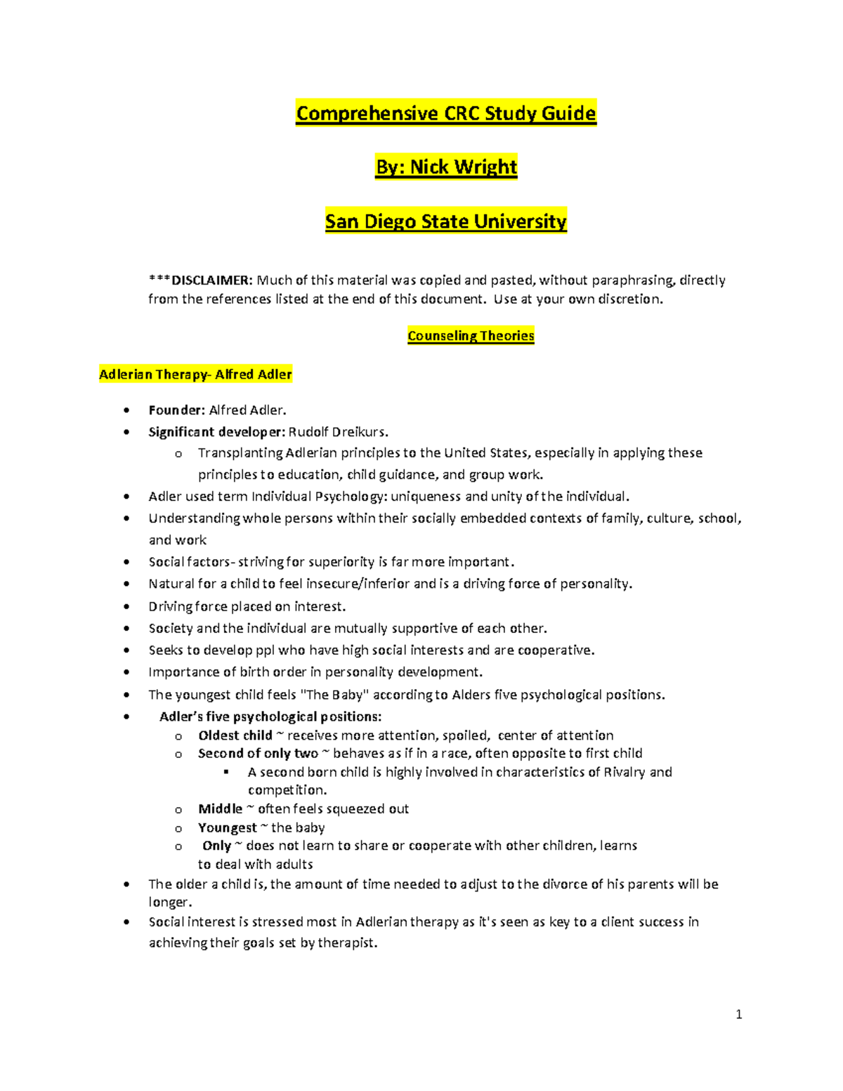 Comprehensive CRC Study Guide: Key Counseling Theories and Techniques ...