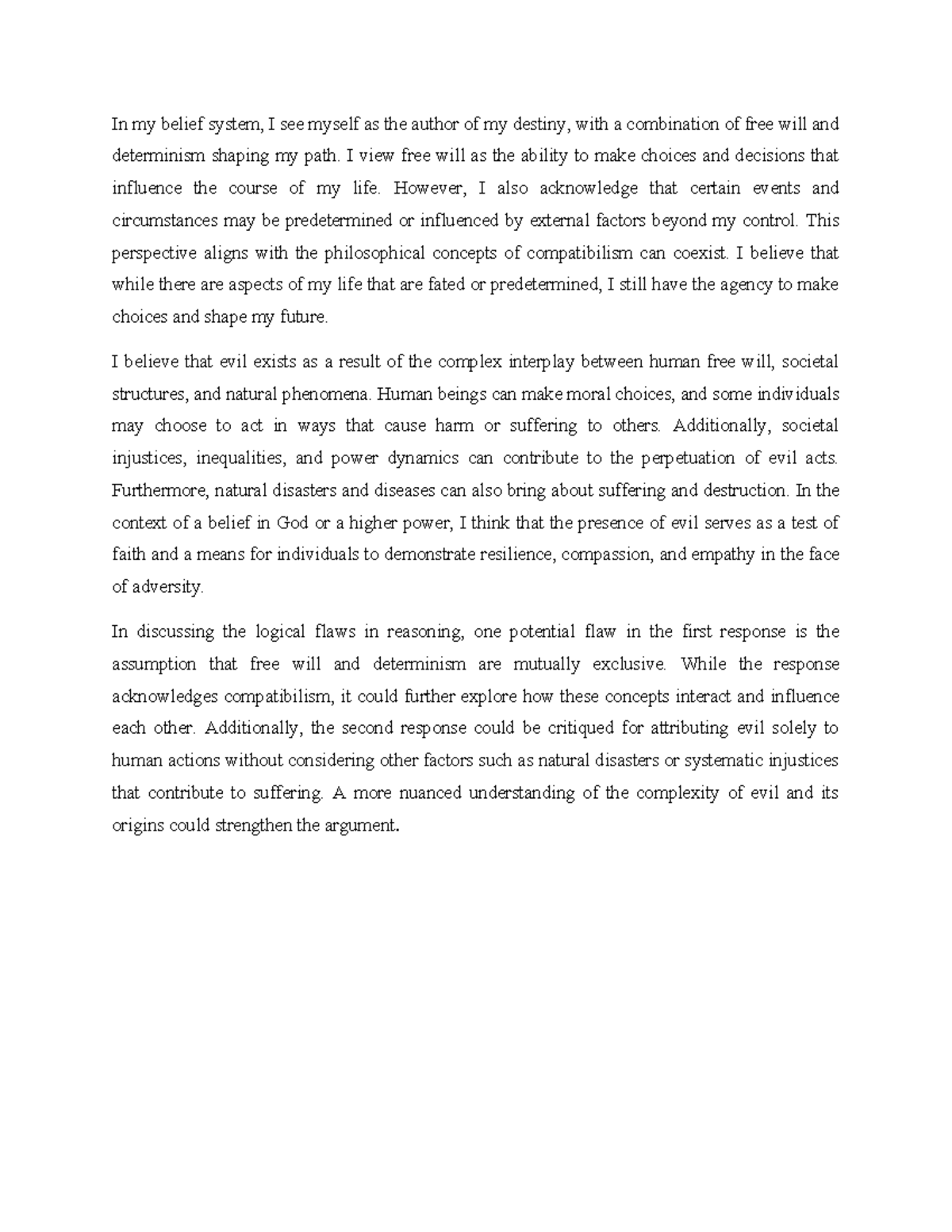 PHIL 1402 Discussion Forum Insights on Free Will and Evil - Studocu