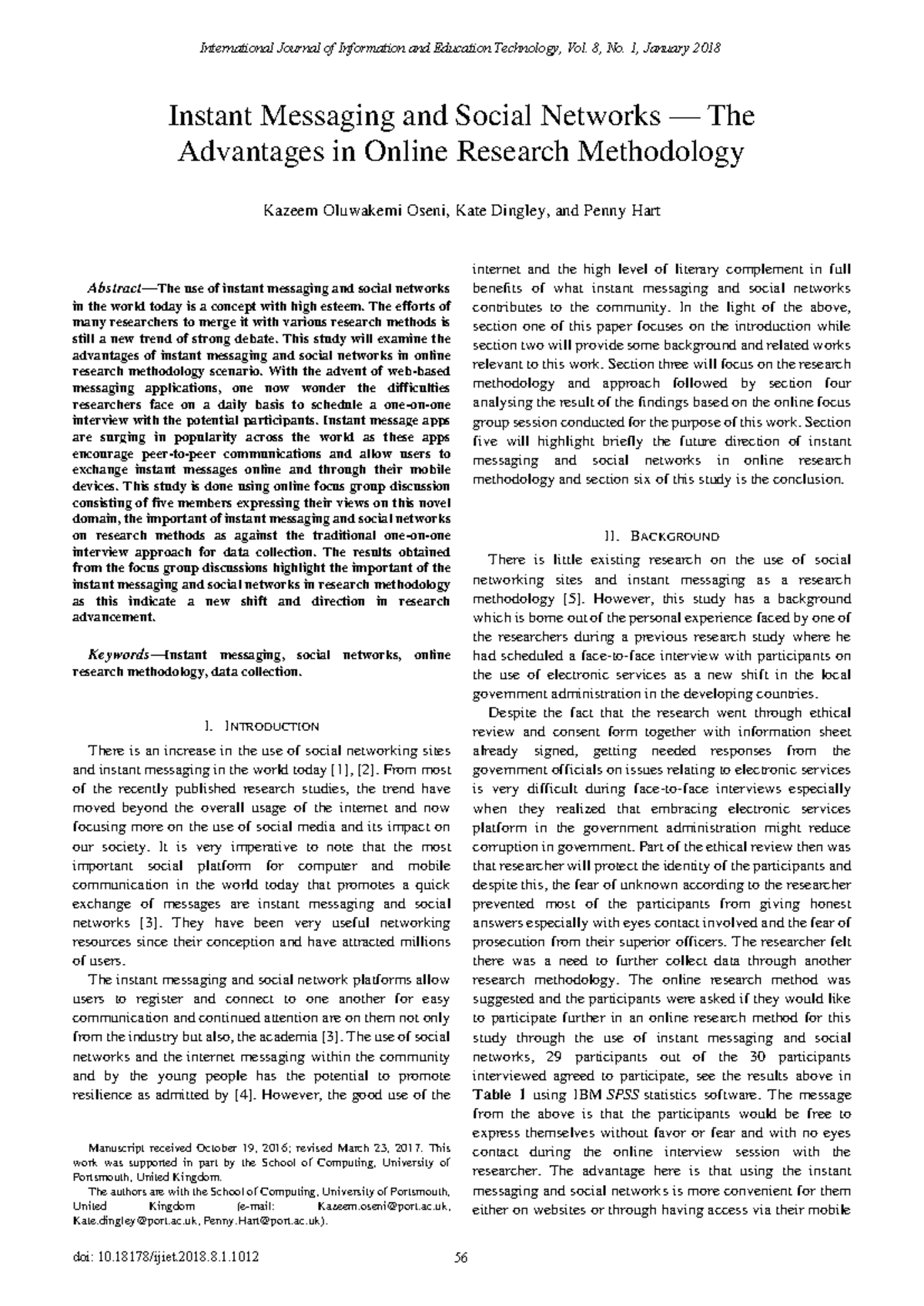 1012-T23 - sxscdcfvf - Abstract—The use of instant messaging and social ...