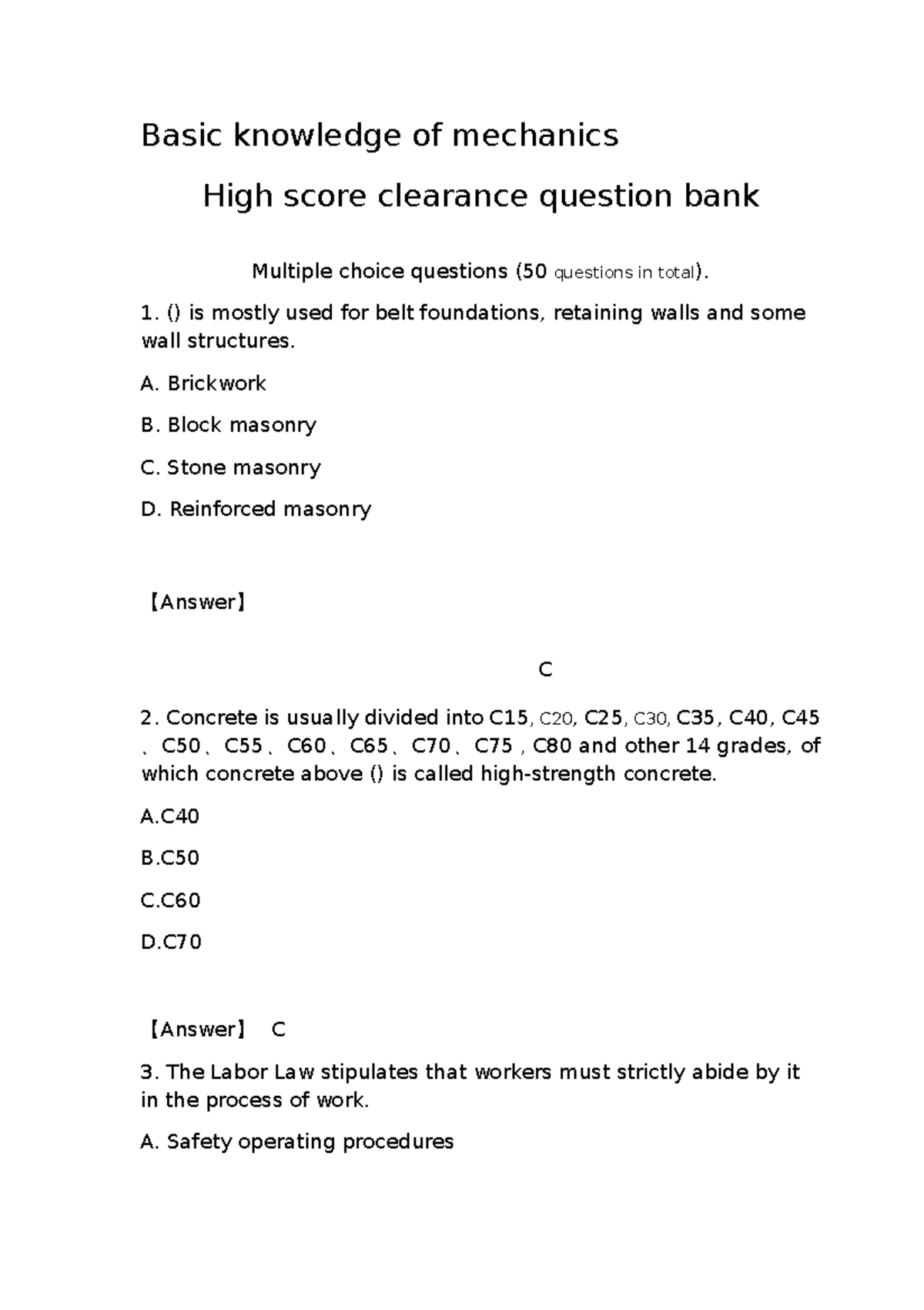Mechanics Knowledge MCQ Bank - Important Concepts and Answers - Studocu