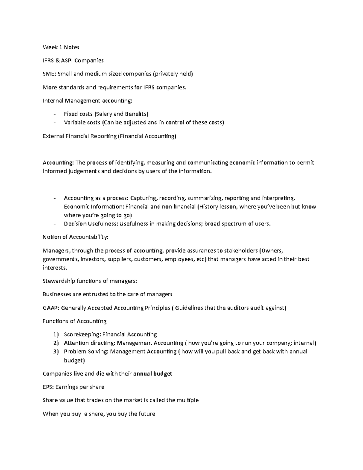 ACC 101: Week 1 Lecture Notes on Accounting Fundamentals - Studocu