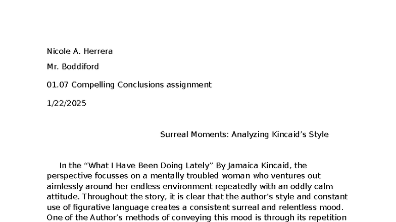 01.07 Compelling Conclusions Assignment: Analyzing Kincaid’s Surreal ...