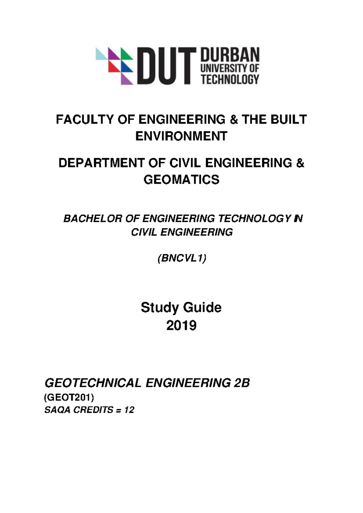 Geotechnical Engineering 2B Study Guide (GEOT201) - 2019 Semester ...