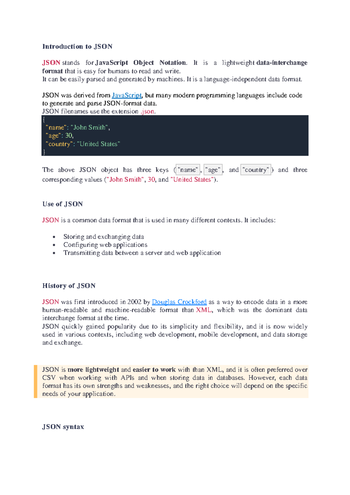 IT JSON - Understanding JavaScript Object Notation for Web Apps - Studocu