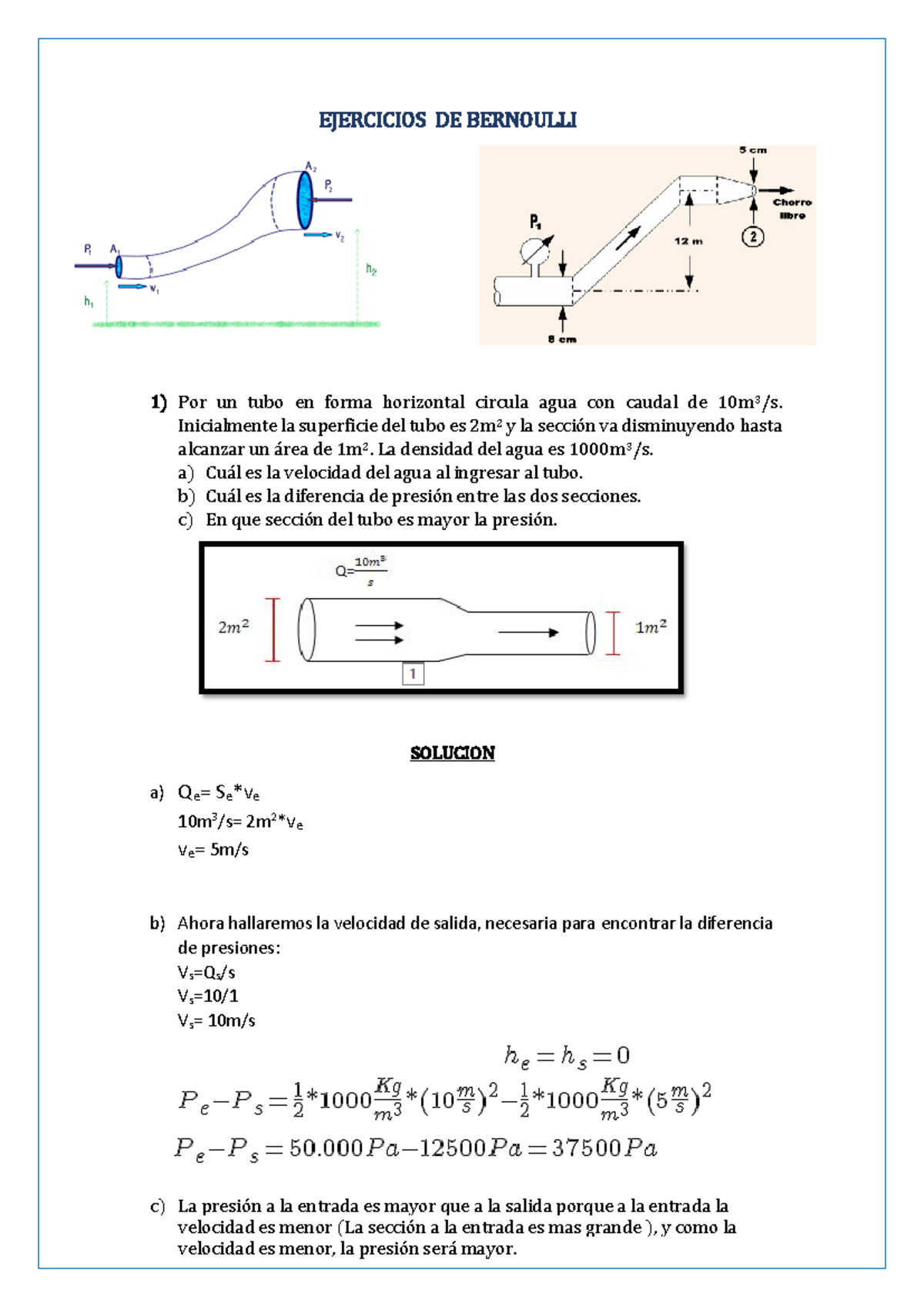 Ejercicios de Bernoulli - Aplicaciones y Resoluciones (Física 101) - Document Preview