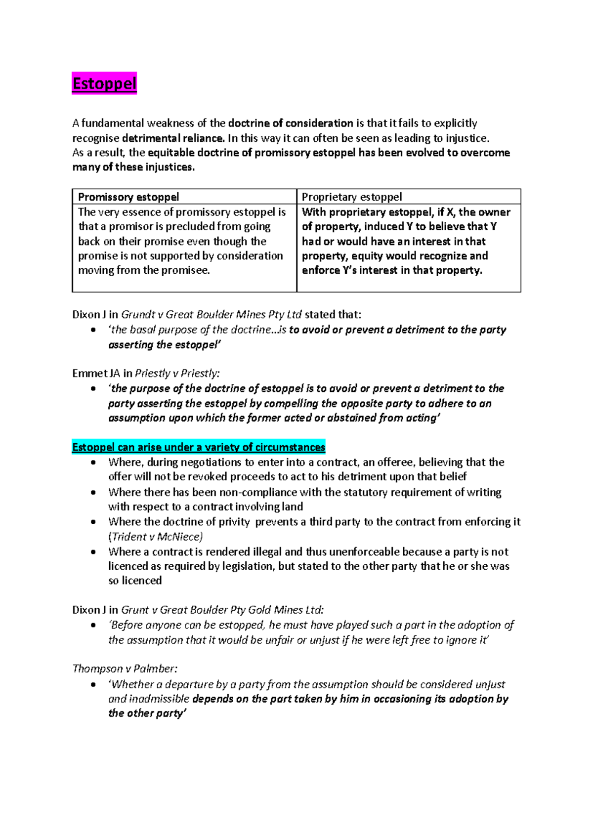 Estoppel Cases. Easy to understand. - Law of Evidence - Studocu