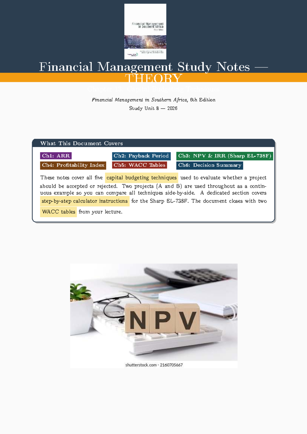 Financial Management Study Notes: Capital Budgeting Techniques (FM 2026 ...