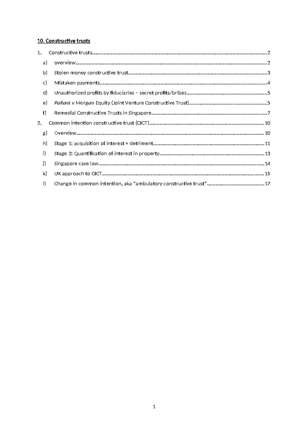 Constructive Trusts Overview and Key Cases (LAW 101) - Studocu