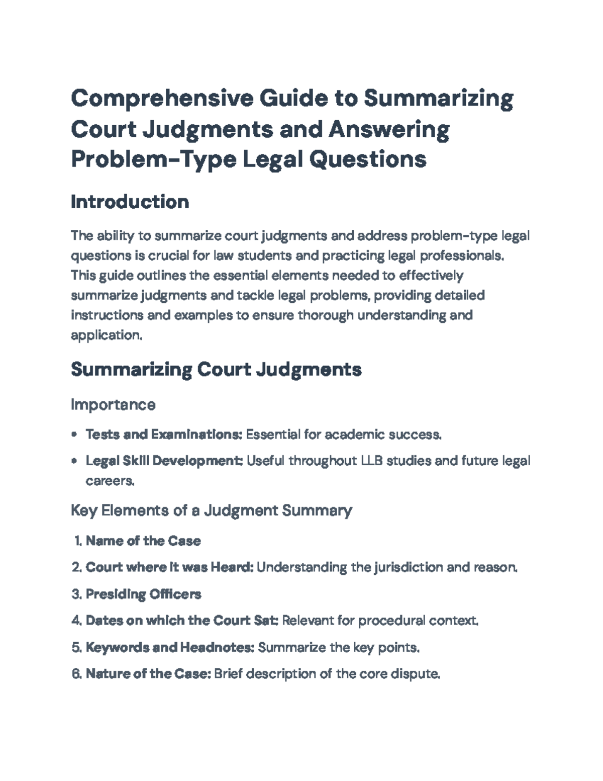 Comprehensive Guide to Summarizing Court Judgments & Legal Qs (LAW101 ...
